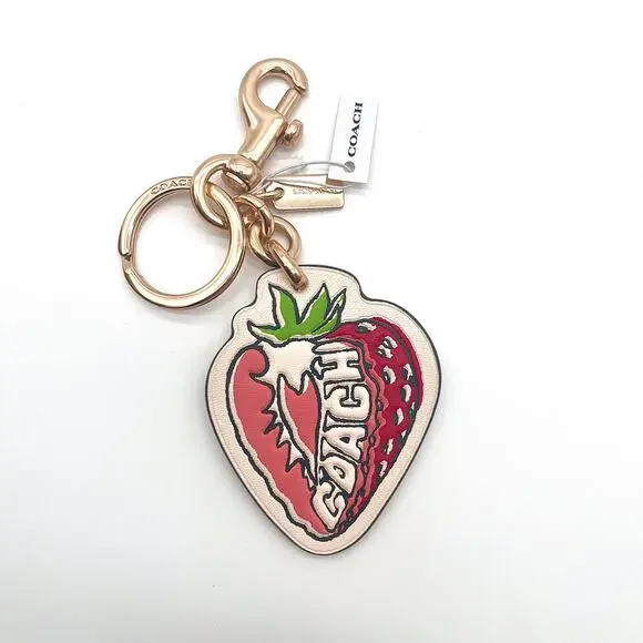 COACH NWT Strawberry Bag Charm, Leather Keychain - Picture 3 of 7